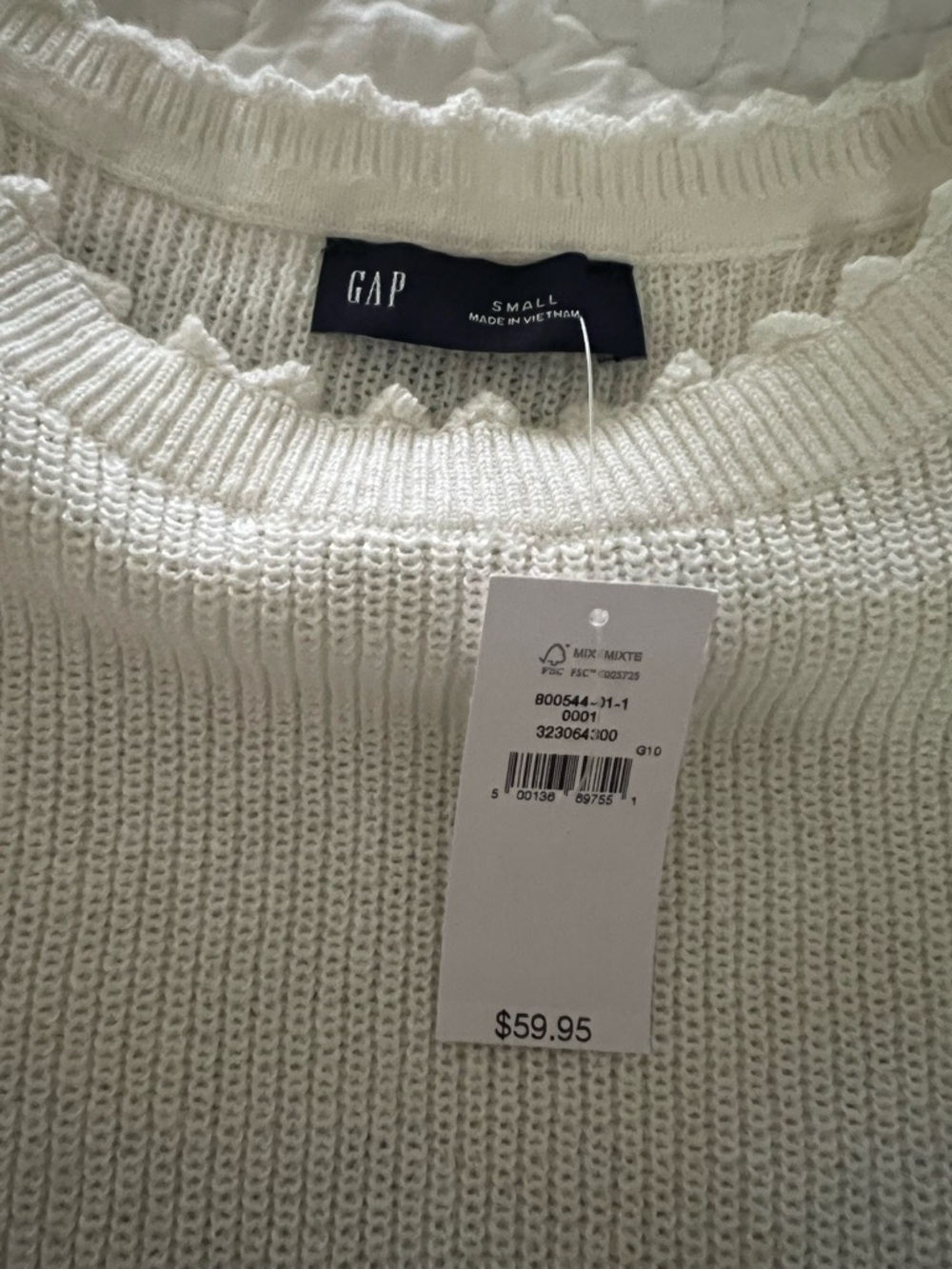 GAP NWT Linen-Blend Pointelle Sweater Crop Top in Off White size S - Picture 3 of 4